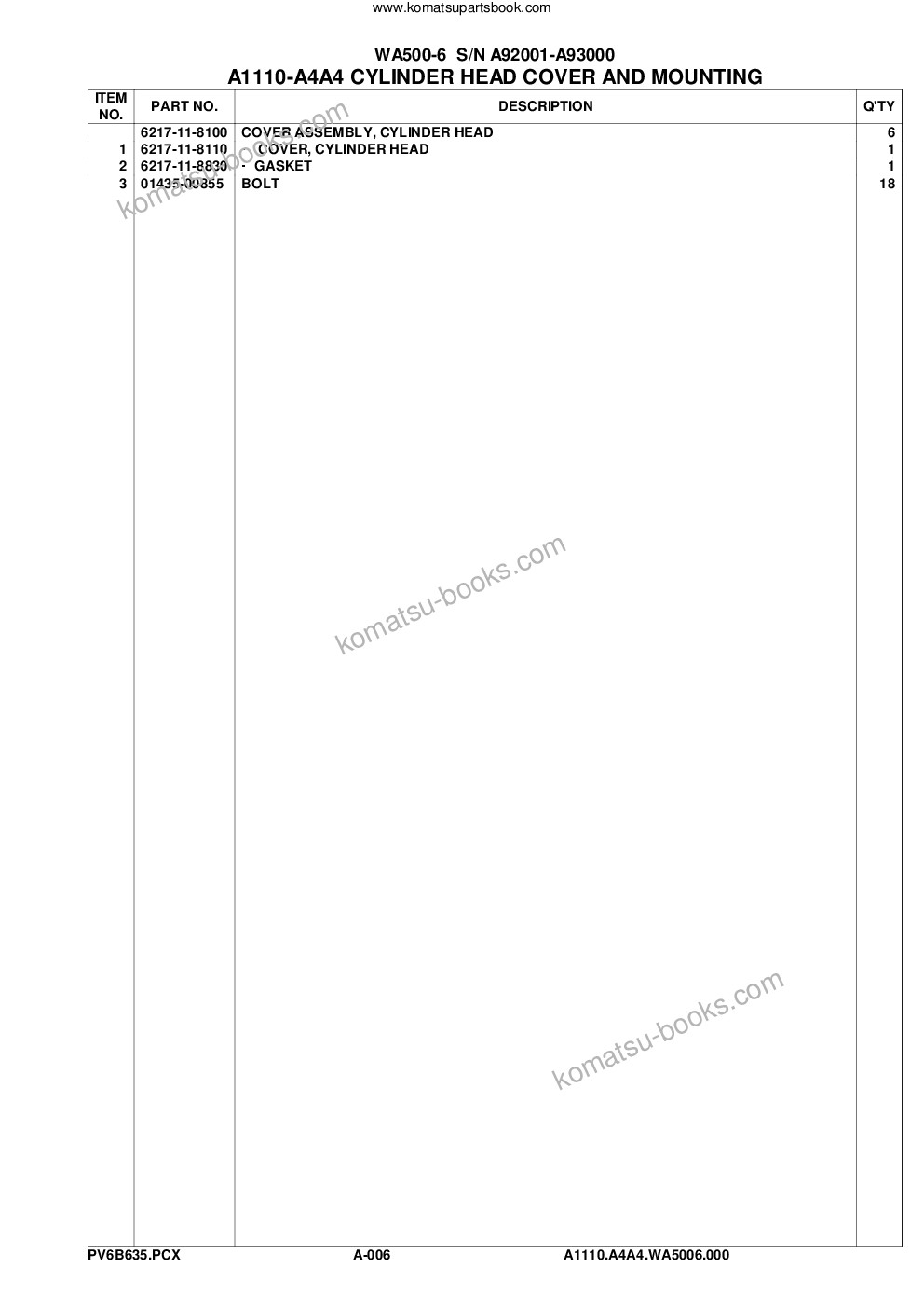 Komatsu wa500-6 s/n a92001-a93000 Parts catalog cover Page 7