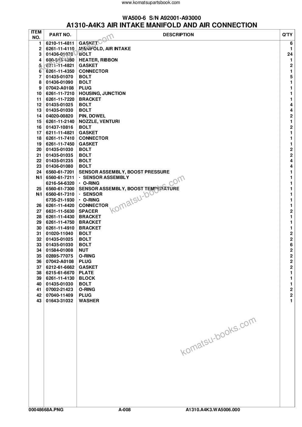 Komatsu wa500-6 s/n a92001-a93000 Parts catalog cover Page 9