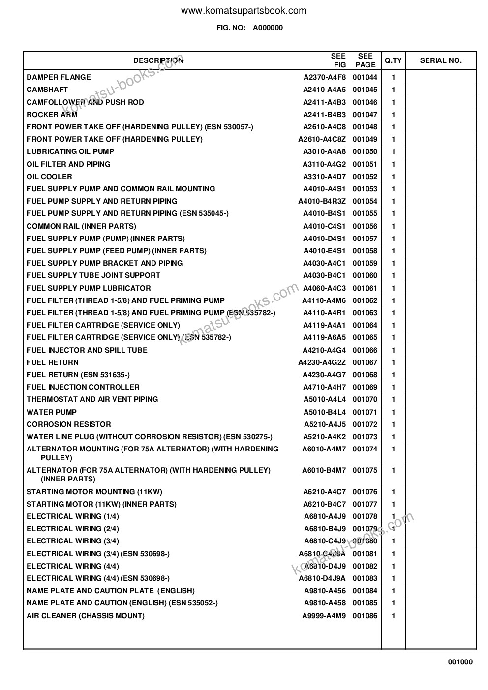 Komatsu wa500-6 s/n h60051 - up Parts catalog cover Page 4