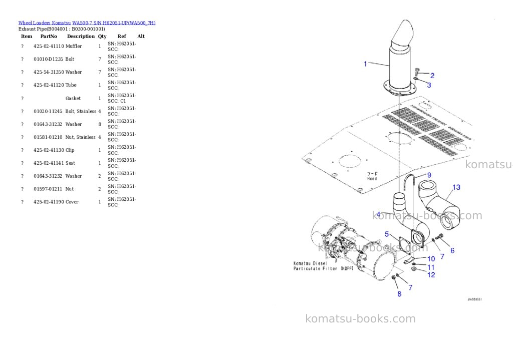 Komatsu wa500-7 s/n h62051-up Parts catalog cover Page 4