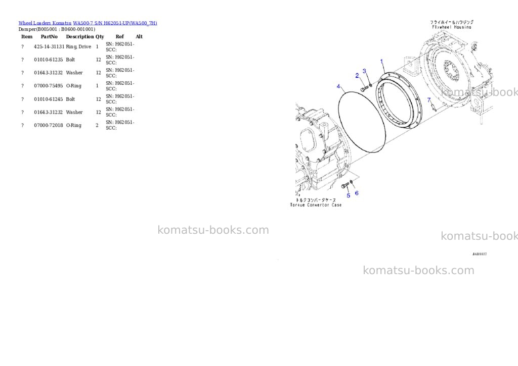 Komatsu wa500-7 s/n h62051-up Parts catalog cover Page 5