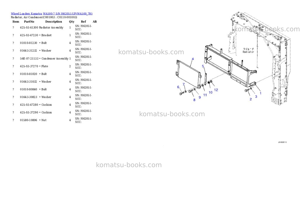 Komatsu wa500-7 s/n h62051-up Parts catalog cover Page 8