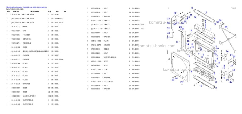 Komatsu wa600-1 s/n 10001-up Parts catalog cover Page 4