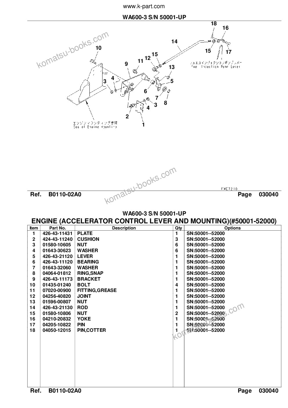 Komatsu WA600-3 S/N 50001-UP Parts catalog cover Page 6 Komatsu WA600-3 S/N 50001-UP Parts catalog cover Page 6