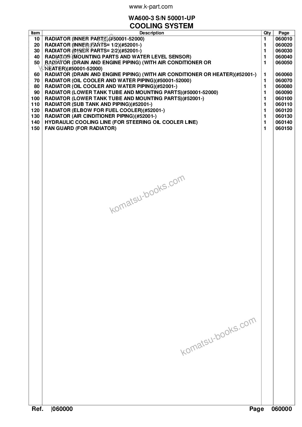 Komatsu WA600-3 S/N 50001-UP Parts catalog cover Page 9 Komatsu WA600-3 S/N 50001-UP Parts catalog cover Page 9