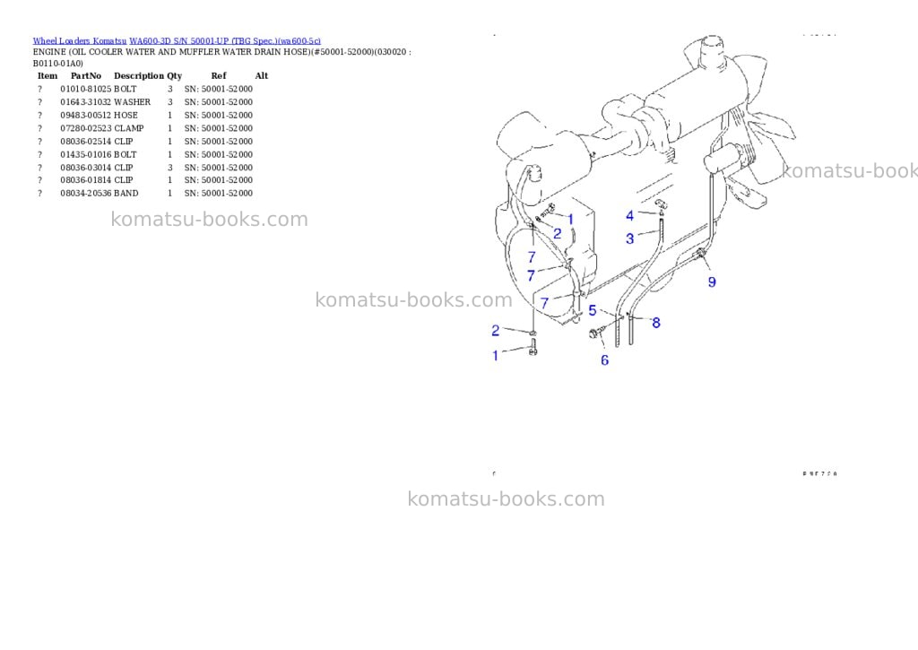 Komatsu WA600-3D S/N 50001-UP (TBG Spec.) Parts catalog cover