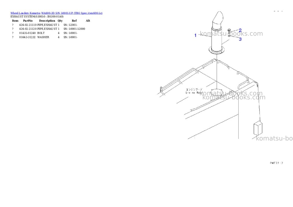 Komatsu WA600-3D S/N 50001-UP (TBG Spec.) Parts catalog cover Page 4