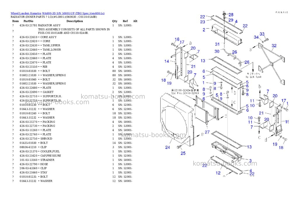 Komatsu WA600-3D S/N 50001-UP (TBG Spec.) Parts catalog cover Page 7