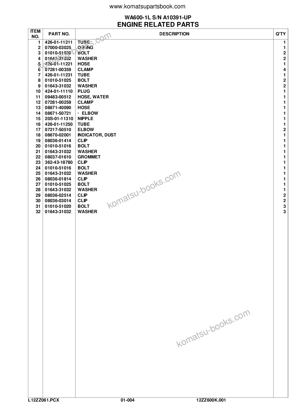 Komatsu wa600-1l supplement s/n 10001-up & a10003-a10390 Parts catalog cover Page 7 Komatsu wa600-1l supplement s/n 10001-up & a10003-a10390 Parts catalog cover Page 7
