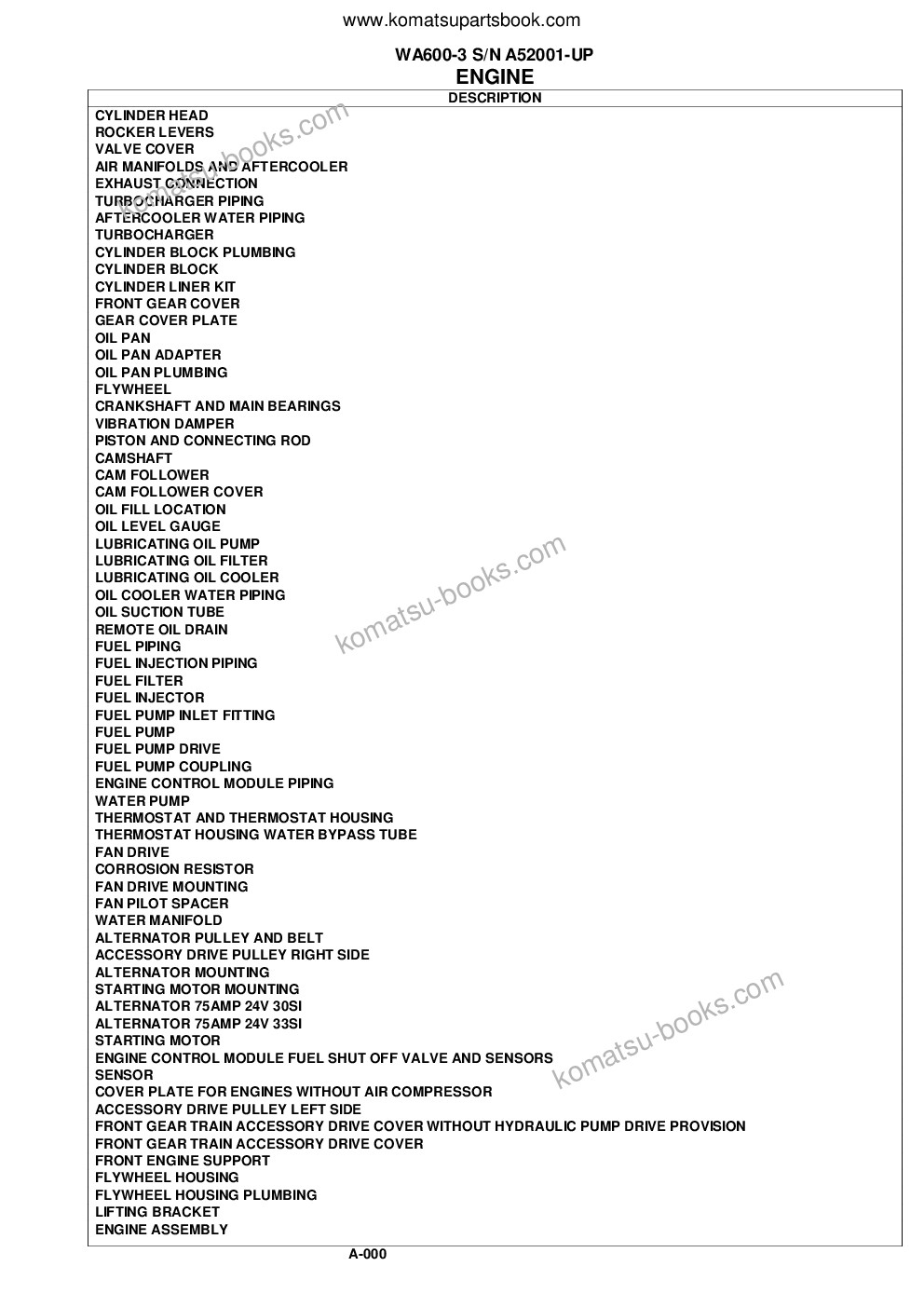 Komatsu wa600-3 s/n a52001-up Parts catalog cover Page 2