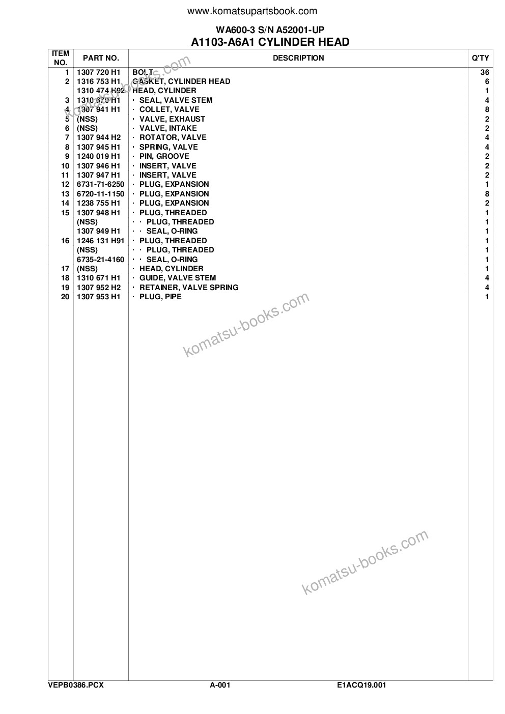 Komatsu wa600-3 s/n a52001-up Parts catalog cover Page 5
