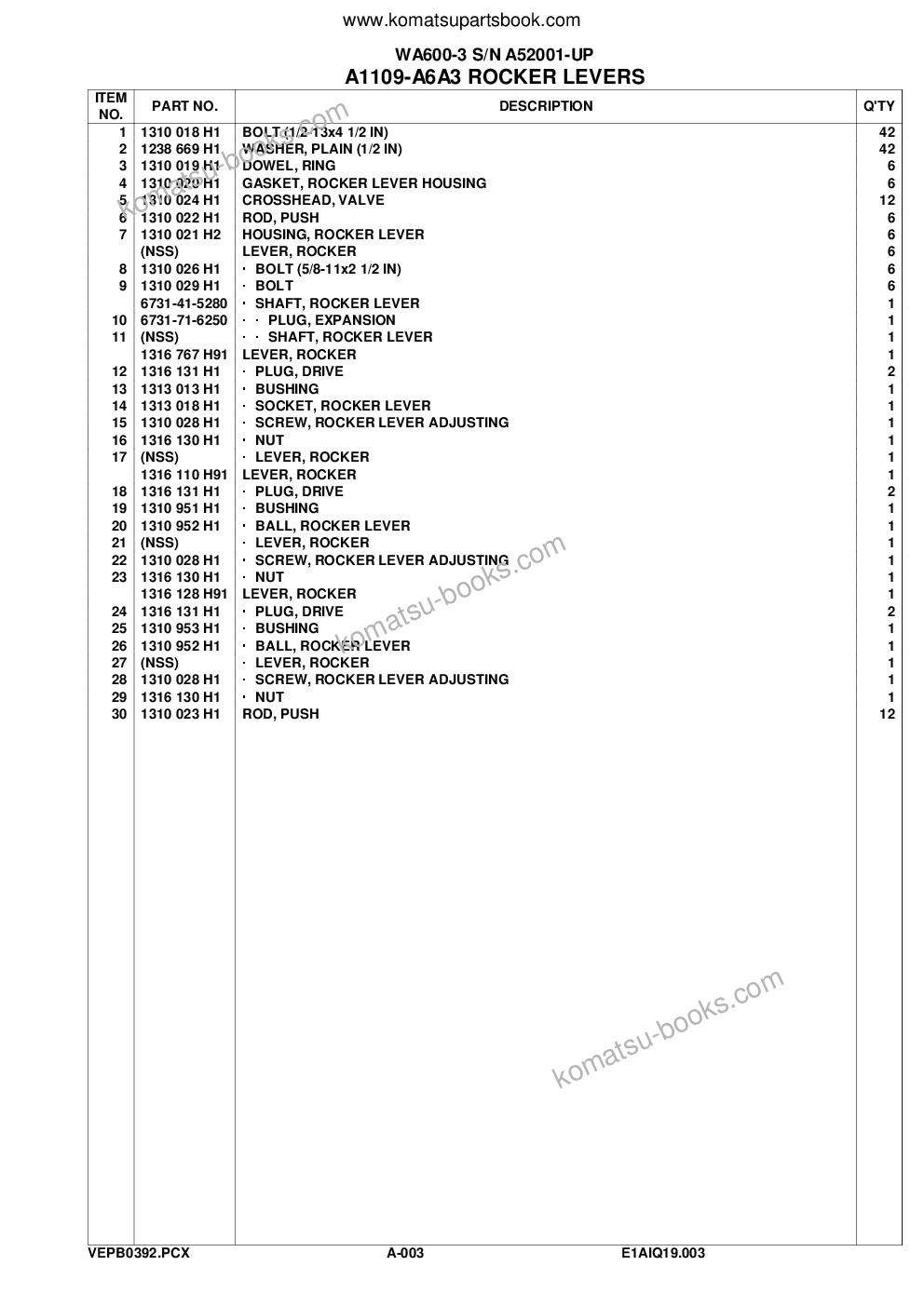 Komatsu wa600-3 s/n a52001-up Parts catalog cover Page 7