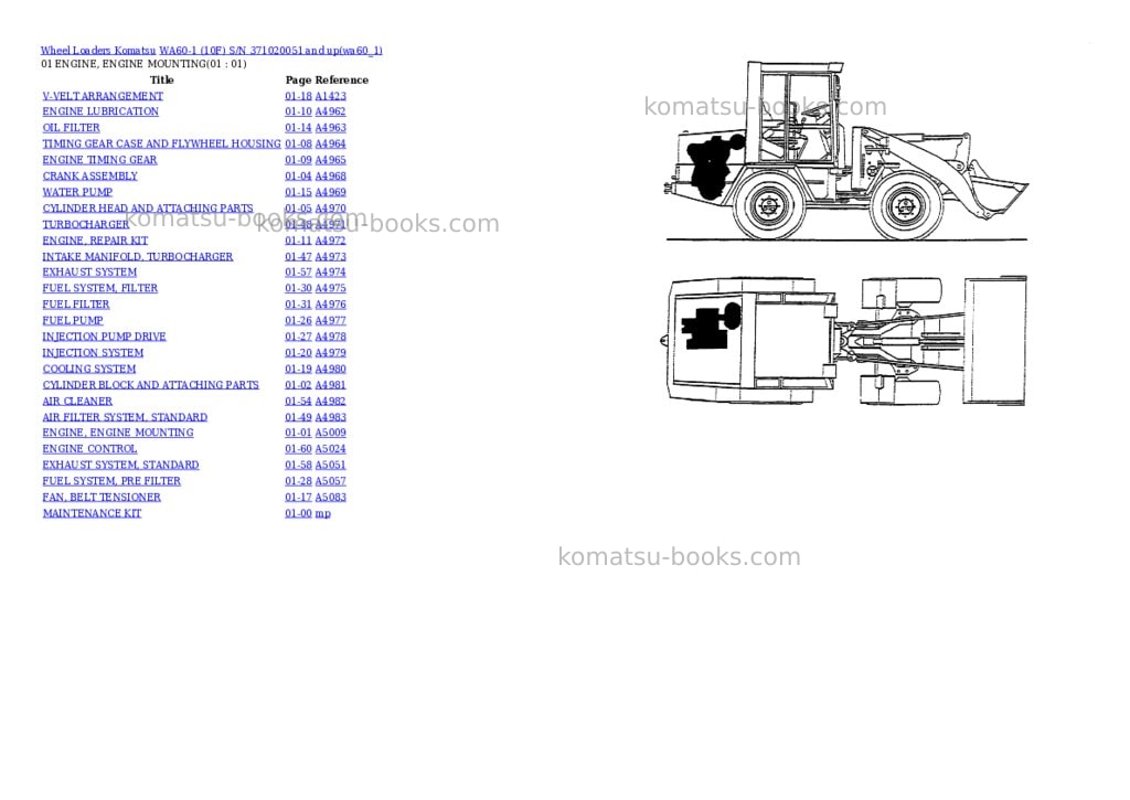 Komatsu wa60-1 10f s/n 371020051 and up Parts catalog cover Komatsu wa60-1 10f s/n 371020051 and up Parts catalog cover