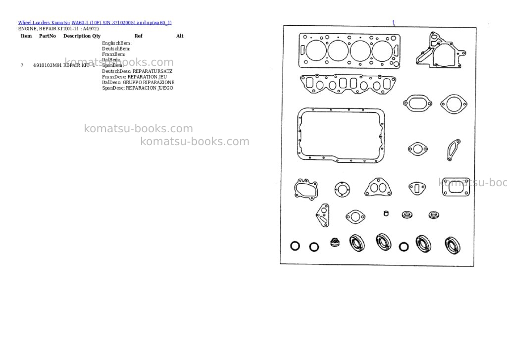 Komatsu wa60-1 10f s/n 371020051 and up Parts catalog cover Page 9 Komatsu wa60-1 10f s/n 371020051 and up Parts catalog cover Page 9