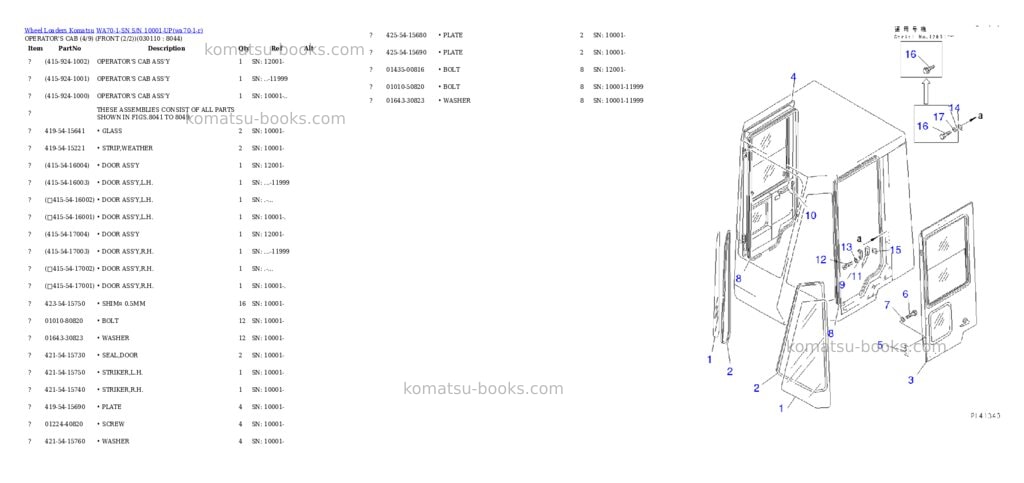 Komatsu wa70-1-sn s/n 10001-up Parts catalog cover Page 10