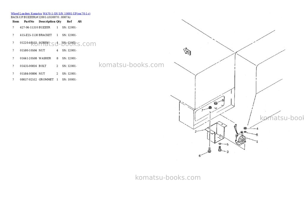 Komatsu wa70-1-sn s/n 10001-up Parts catalog cover Page 6
