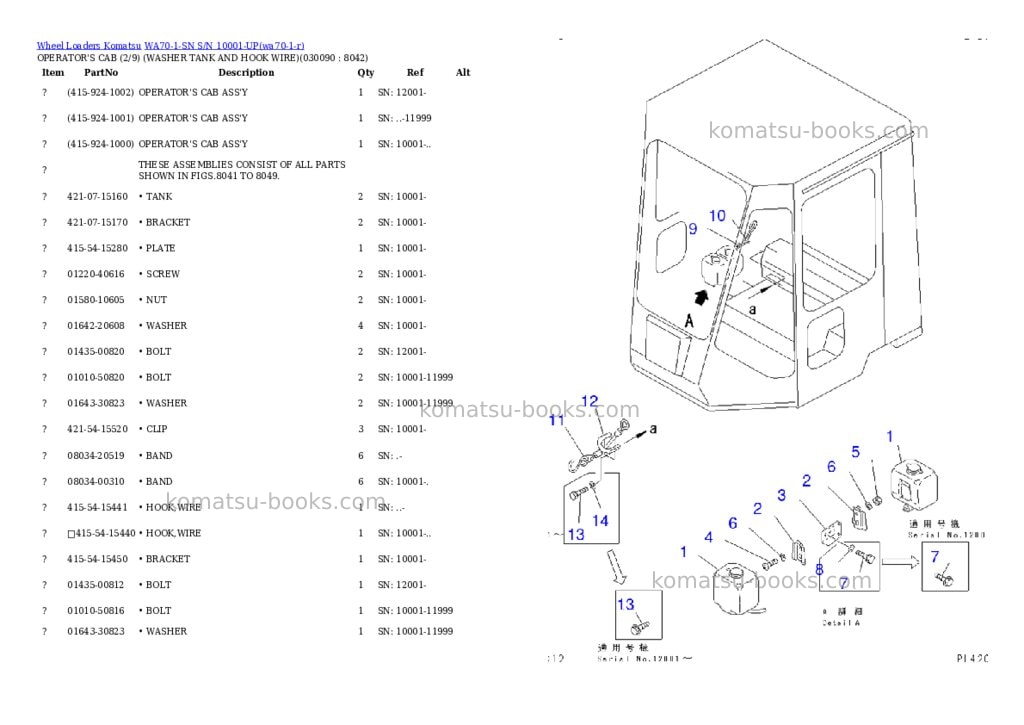 Komatsu wa70-1-sn s/n 10001-up Parts catalog cover Page 8