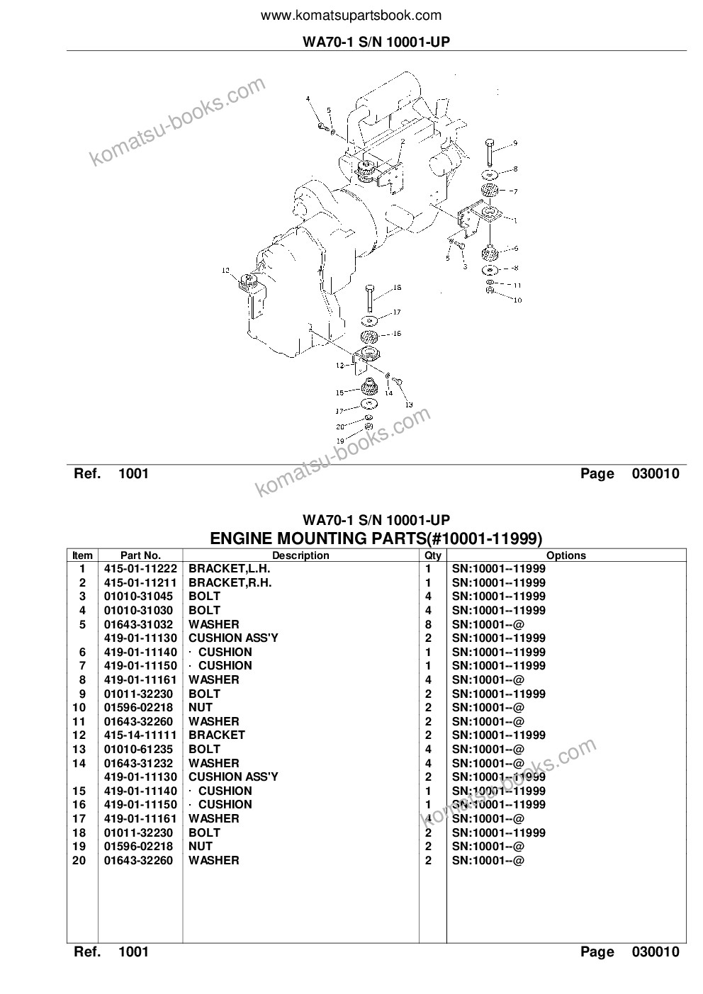 Komatsu WA70-1 S/N 10001-UP Parts catalog cover Page 3