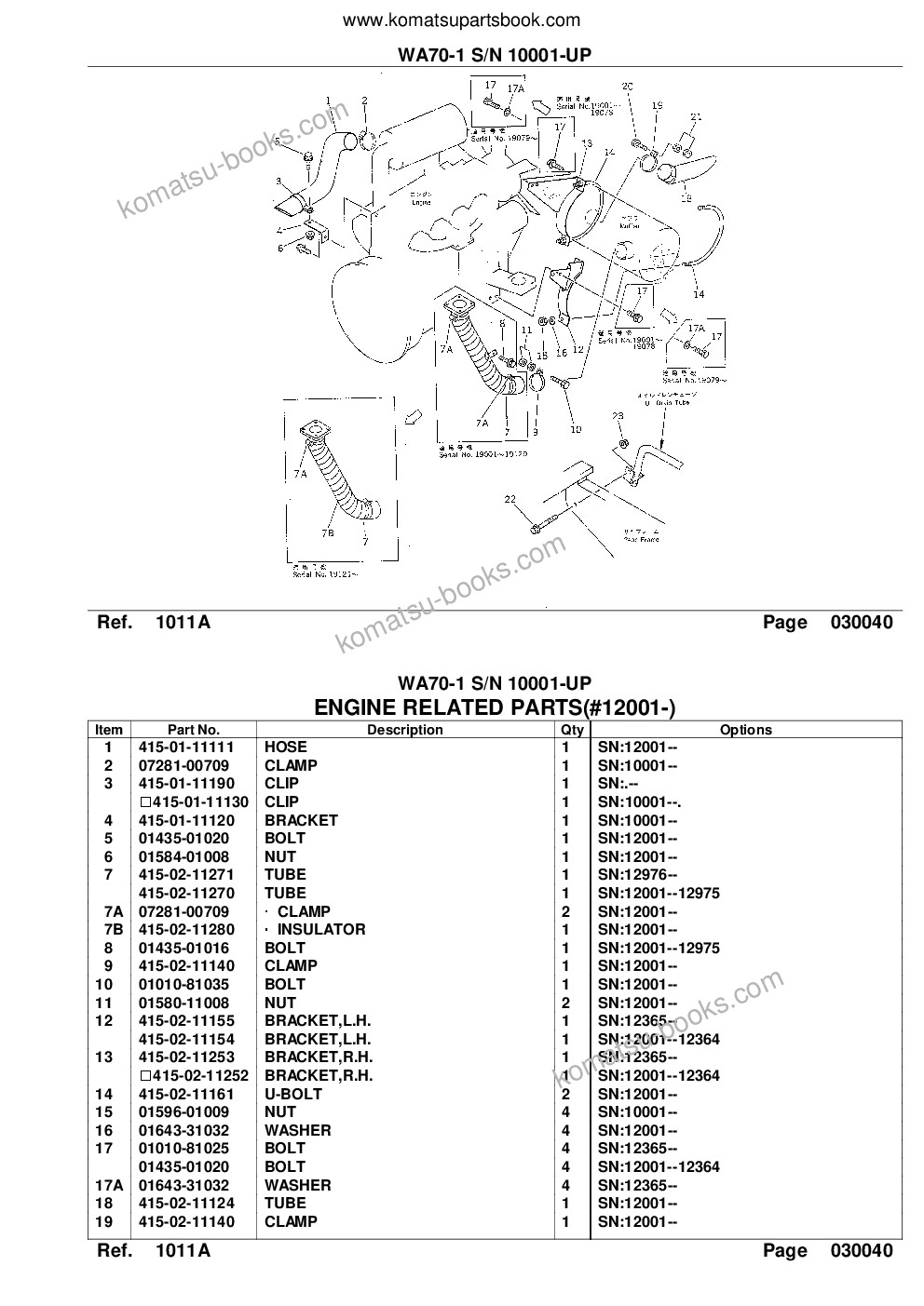 Komatsu WA70-1 S/N 10001-UP Parts catalog cover Page 7