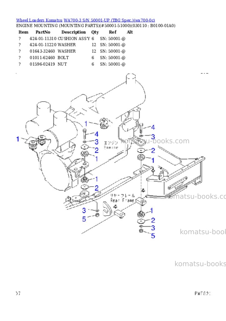 Komatsu WA700-3 S/N 50001-UP (TBG Spec.) Parts catalog cover Page 10