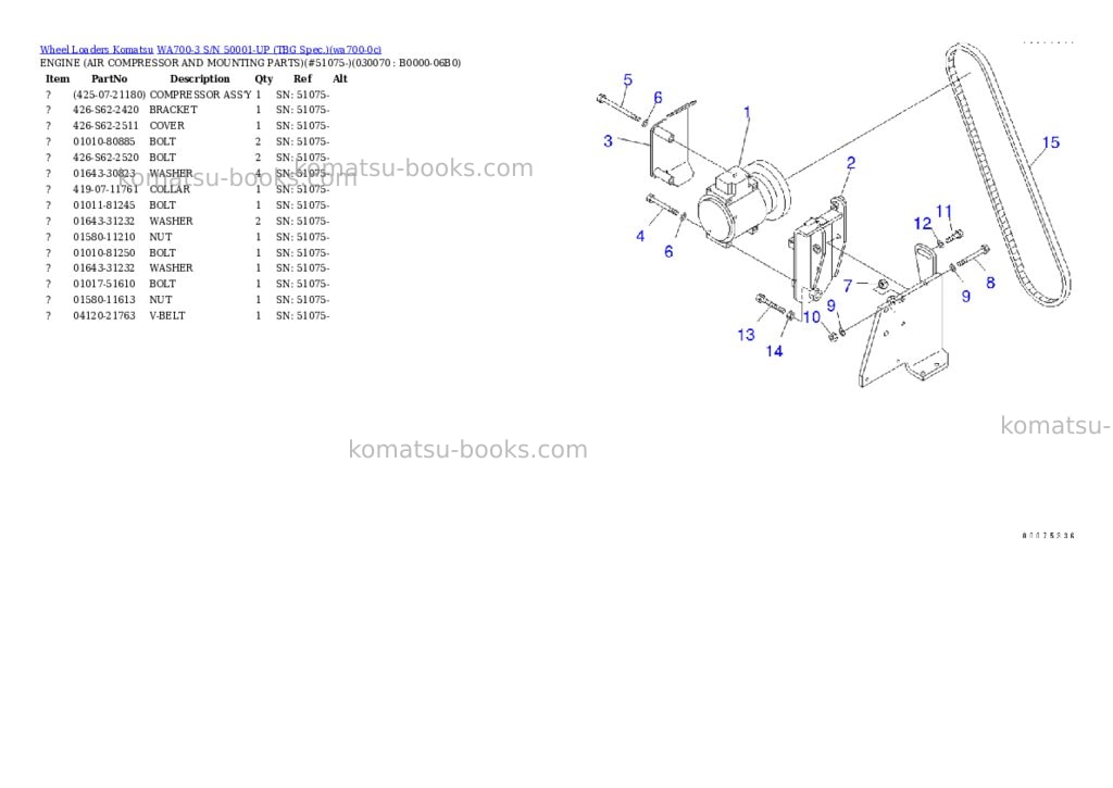 Komatsu WA700-3 S/N 50001-UP (TBG Spec.) Parts catalog cover Page 6