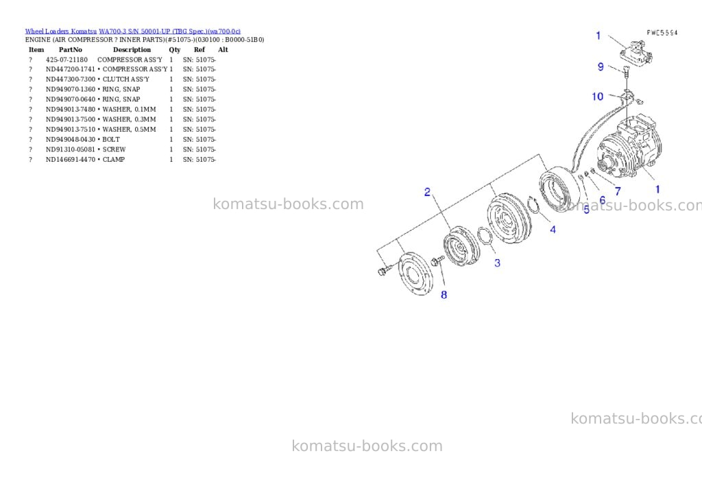 Komatsu WA700-3 S/N 50001-UP (TBG Spec.) Parts catalog cover Page 9