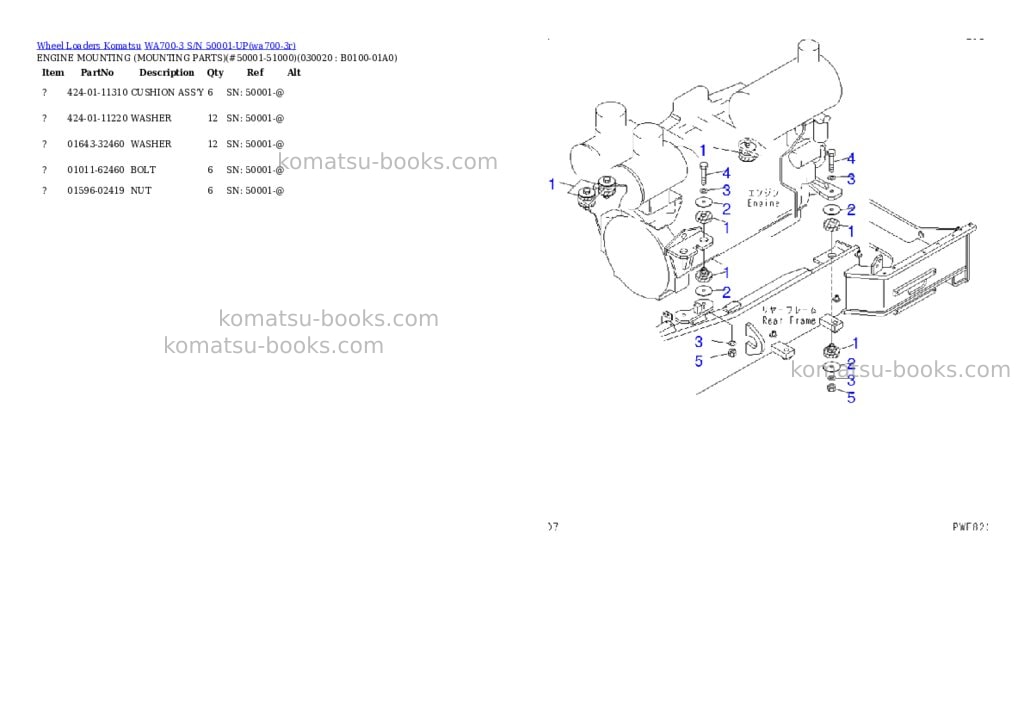 Komatsu wa700-3 s/n 50001-up Parts catalog cover Komatsu wa700-3 s/n 50001-up Parts catalog cover