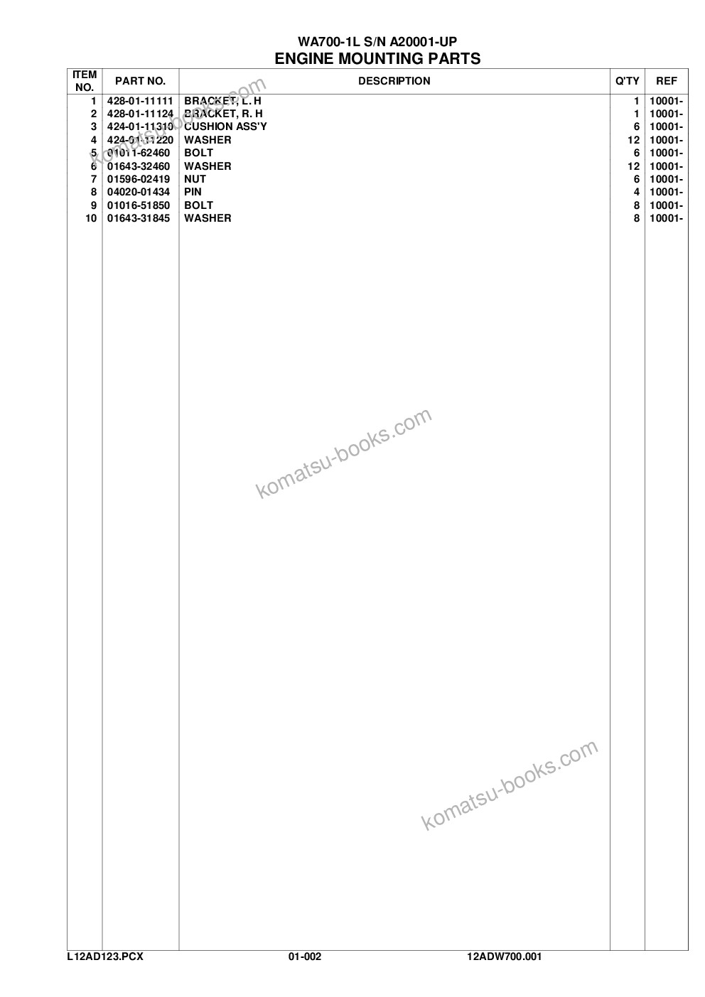Komatsu wa700-1l s/n a20001-up Parts catalog cover Page 5