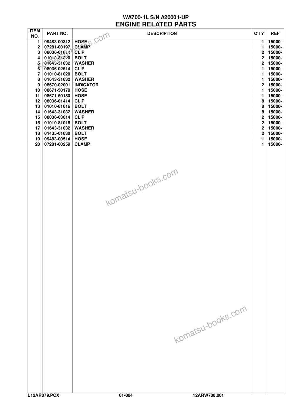 Komatsu wa700-1l s/n a20001-up Parts catalog cover Page 7