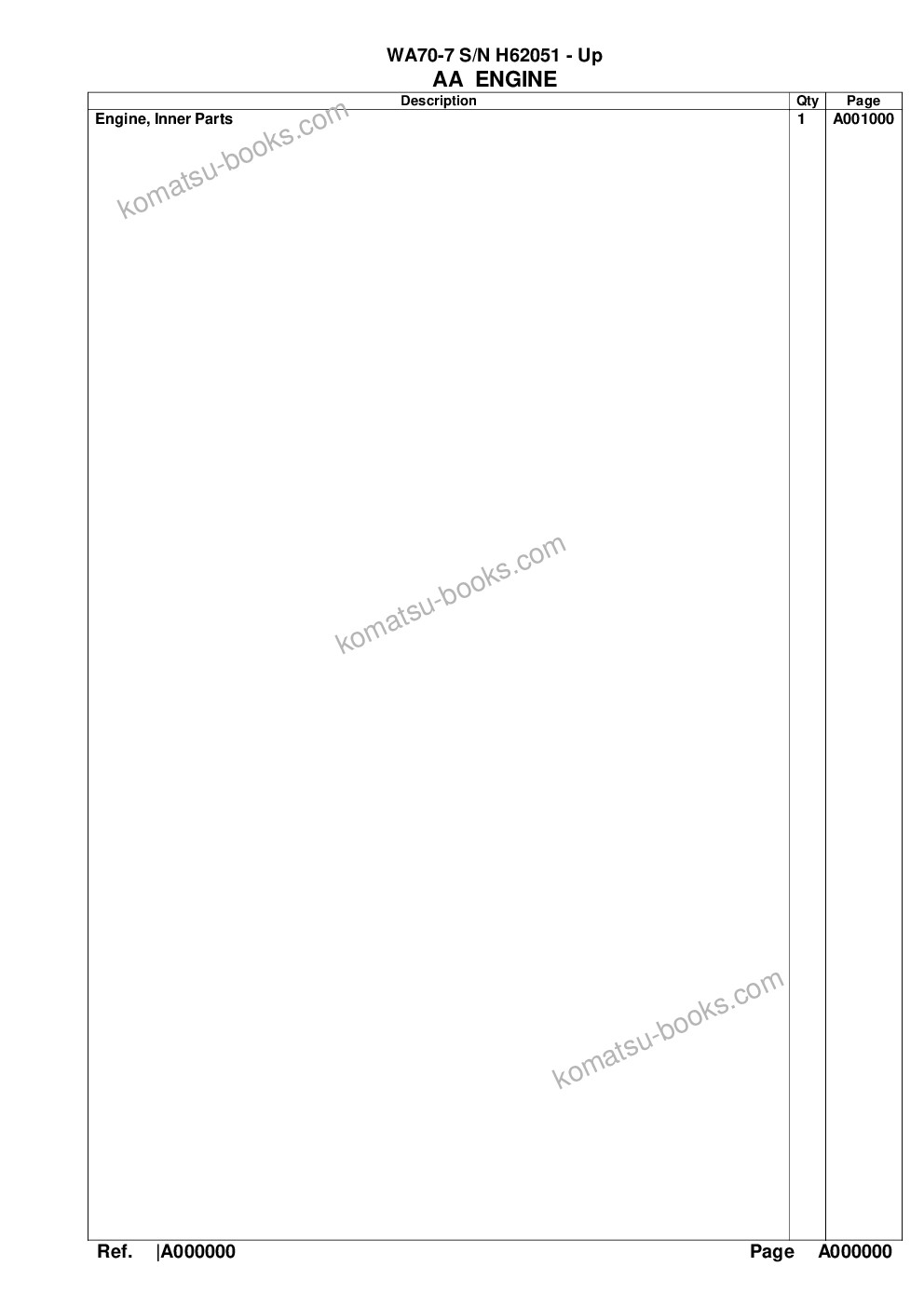 Komatsu wa70-7 s/n h62051 - up Ersatzteilkatalog Titelseite Seite 2
