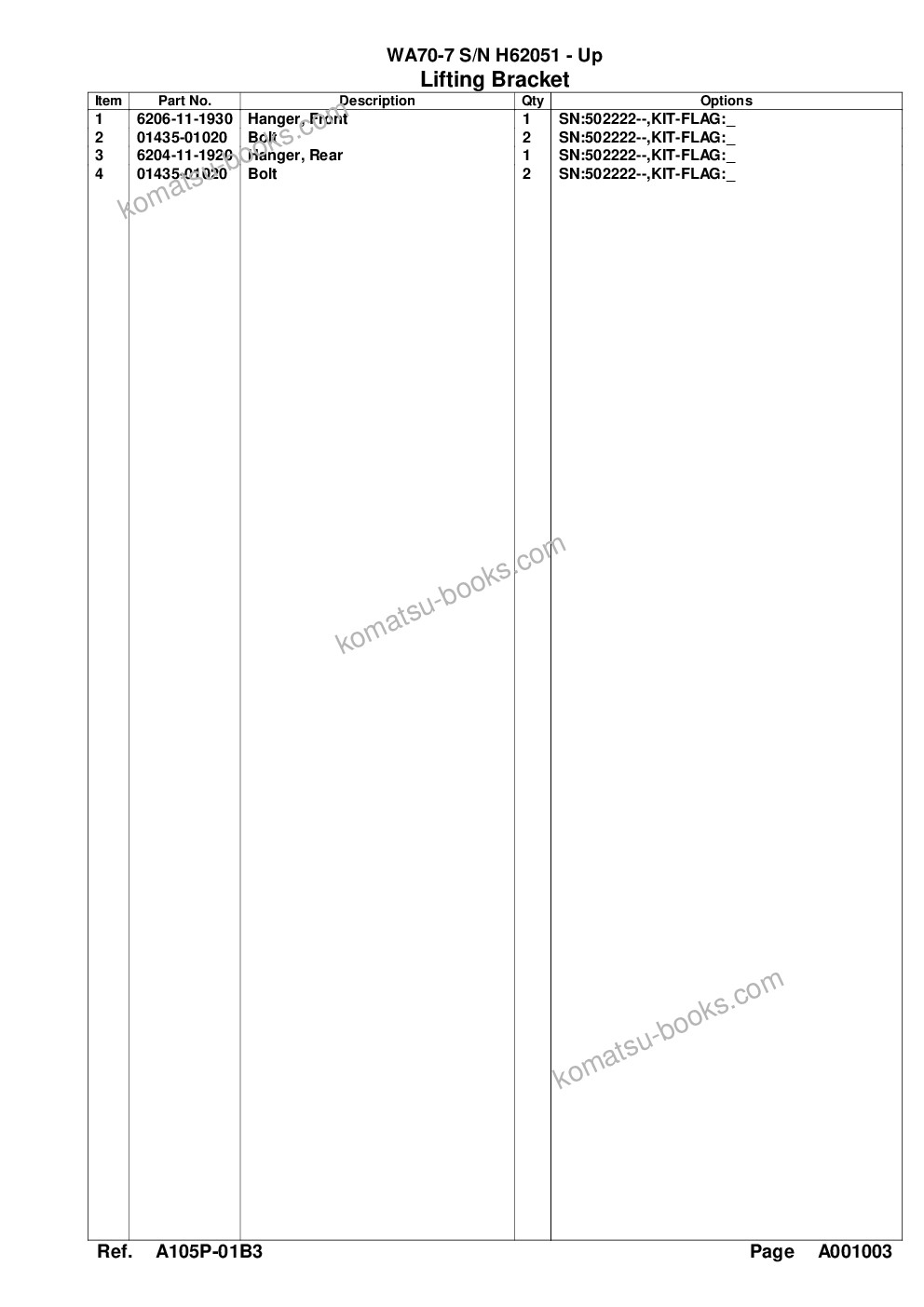 Komatsu wa70-7 s/n h62051 - up Ersatzteilkatalog Titelseite Seite 9