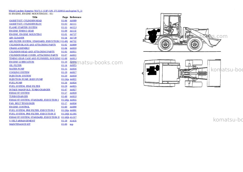 Komatsu wa75-1 15f s/n 371320051 and up Parts catalog cover Komatsu wa75-1 15f s/n 371320051 and up Parts catalog cover