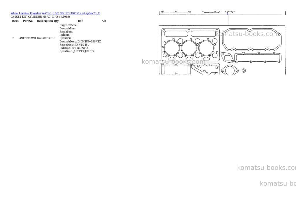 Komatsu wa75-1 15f s/n 371320051 and up Parts catalog cover Page 7 Komatsu wa75-1 15f s/n 371320051 and up Parts catalog cover Page 7