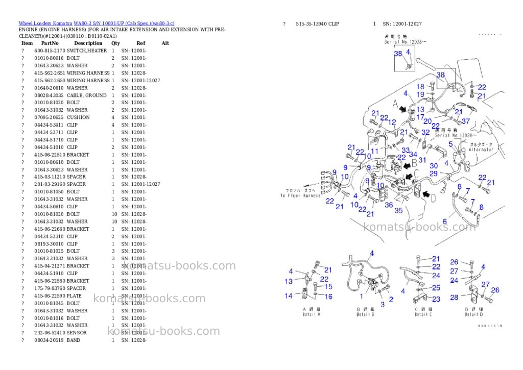 Komatsu wa80-3 s/n 10001-up cab spec. Parts catalog cover Page 10 Komatsu wa80-3 s/n 10001-up cab spec. Parts catalog cover Page 10