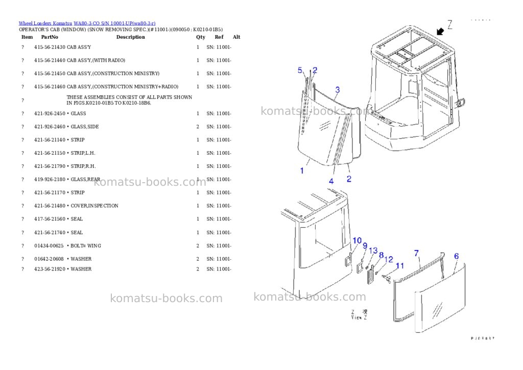 Komatsu wa80-3-co s/n 10001-up Parts catalog cover Page 9 Komatsu wa80-3-co s/n 10001-up Parts catalog cover Page 9