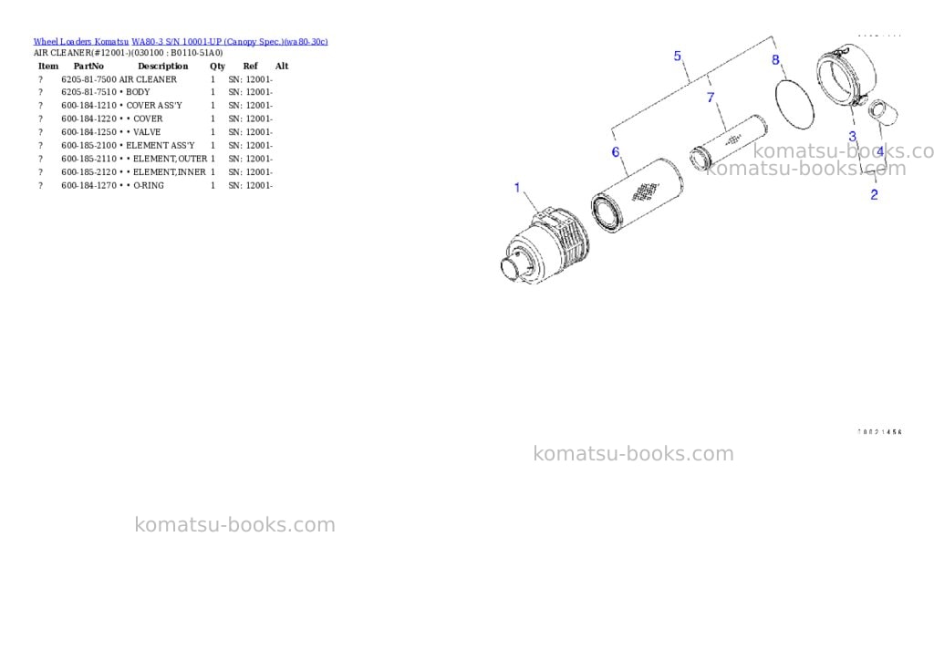 Komatsu wa80-3 s/n 10001-up canopy spec. Parts catalog cover Page 9 Komatsu wa80-3 s/n 10001-up canopy spec. Parts catalog cover Page 9