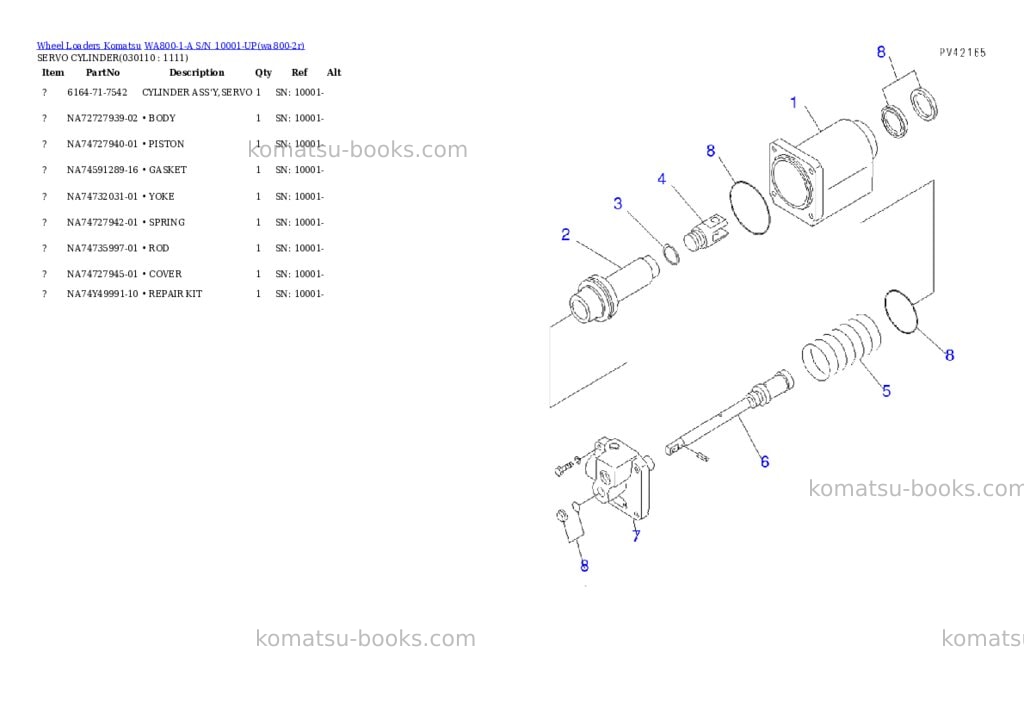 Komatsu wa800-1-a s/n 10001-up Parts catalog cover Page 10 Komatsu wa800-1-a s/n 10001-up Parts catalog cover Page 10