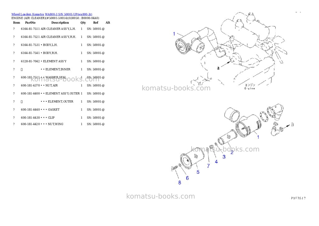 Komatsu WA800-3 S/N 50001-UP Parts catalog cover Page 4