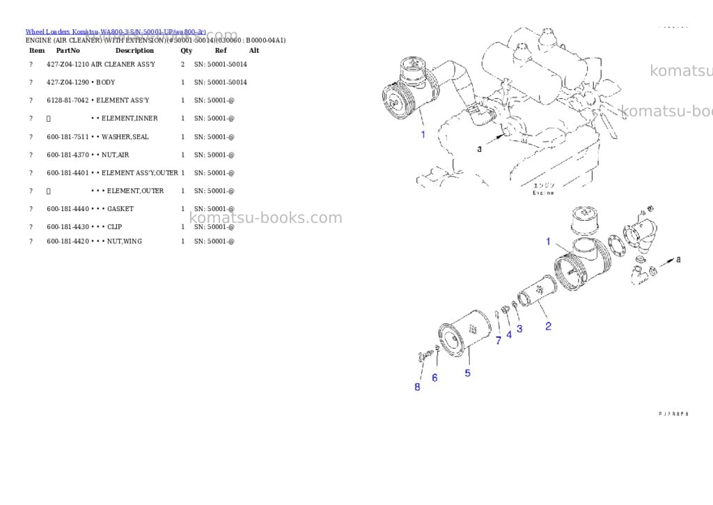 Komatsu WA800-3 S/N 50001-UP Parts catalog cover Page 5