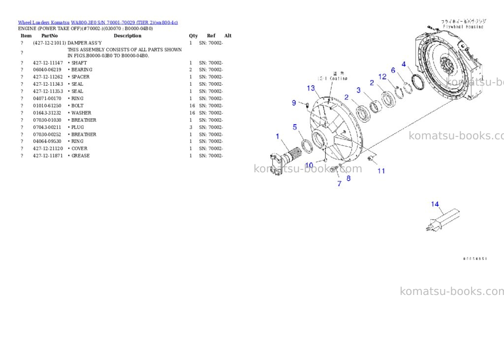 Komatsu wa800-3e0 s/n 70001-70029 tier 2 Parts catalog cover Page 6 Komatsu wa800-3e0 s/n 70001-70029 tier 2 Parts catalog cover Page 6