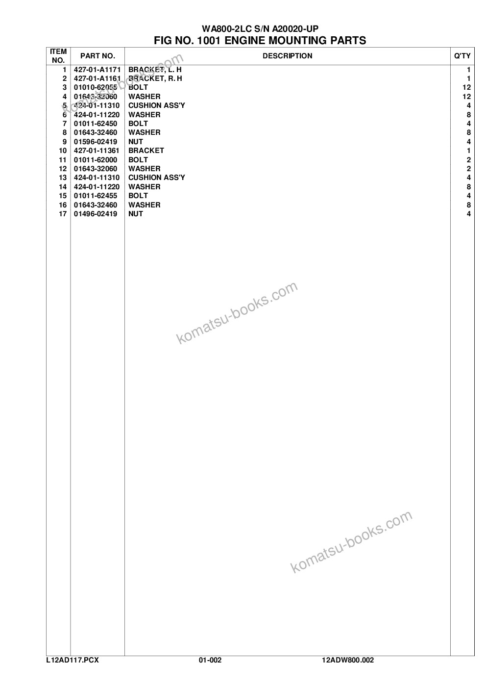 Komatsu wa800-2lc s/n a20020-up Parts catalog cover Page 5