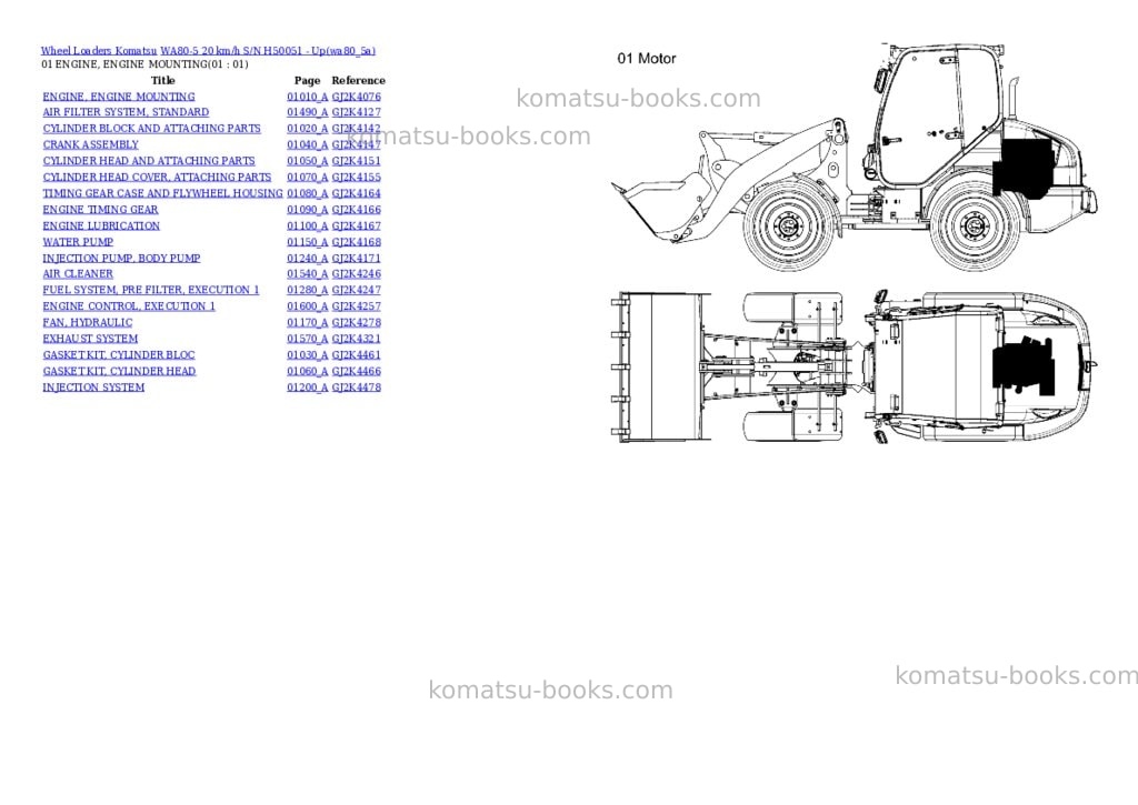 Komatsu wa80-5 20 km/h s/n h50051 - up Parts catalog cover