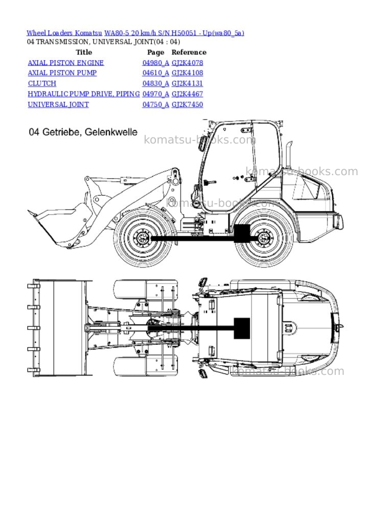 Komatsu wa80-5 20 km/h s/n h50051 - up Parts catalog cover Page 4