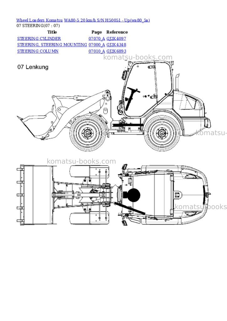Komatsu wa80-5 20 km/h s/n h50051 - up Parts catalog cover Page 7