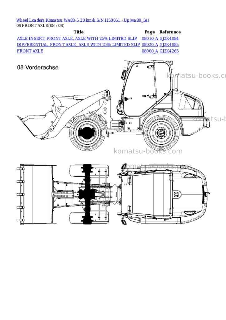 Komatsu wa80-5 20 km/h s/n h50051 - up Parts catalog cover Page 8