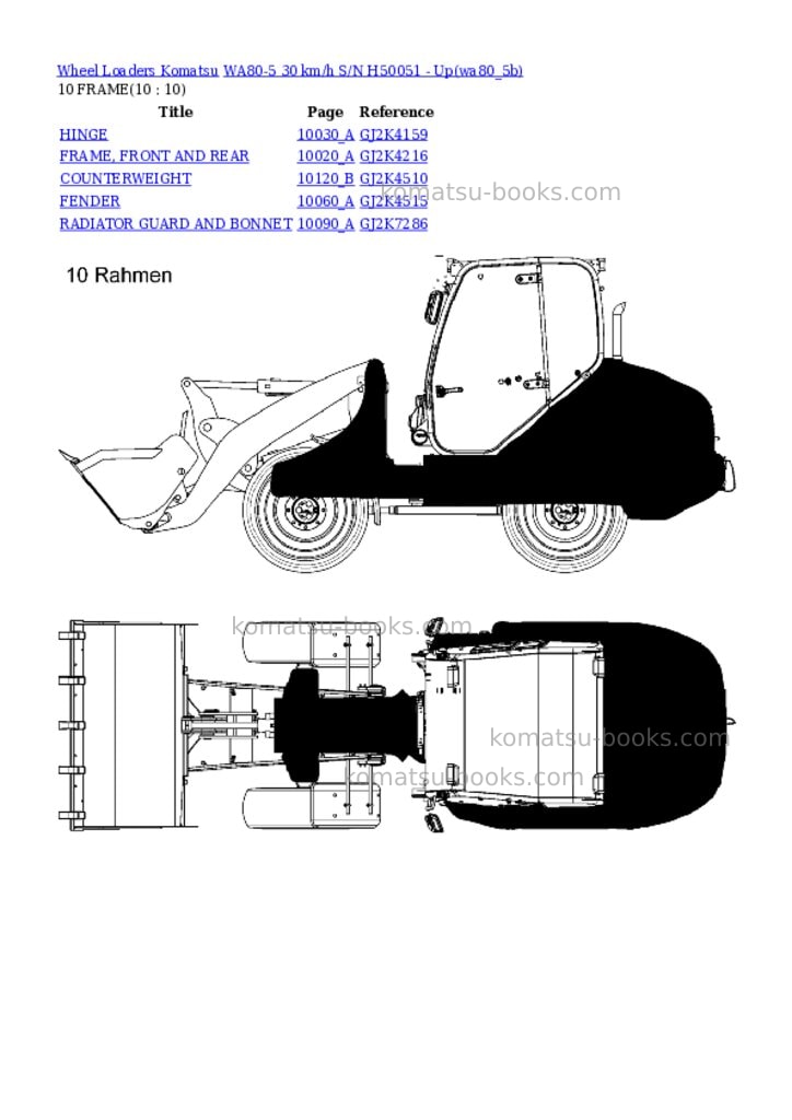 Komatsu wa80-5 30 km/h s/n h50051 - up Parts catalog cover Page 10 Komatsu wa80-5 30 km/h s/n h50051 - up Parts catalog cover Page 10