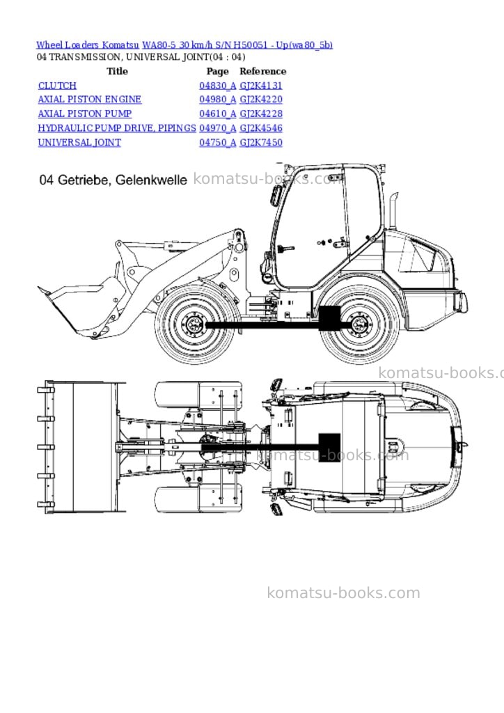 Komatsu wa80-5 30 km/h s/n h50051 - up Parts catalog cover Page 4 Komatsu wa80-5 30 km/h s/n h50051 - up Parts catalog cover Page 4