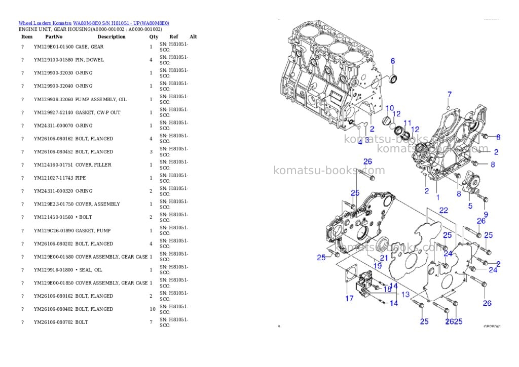 Komatsu WA80M-8E0 S/N H81051 - UP Parts catalog cover Komatsu WA80M-8E0 S/N H81051 - UP Parts catalog cover