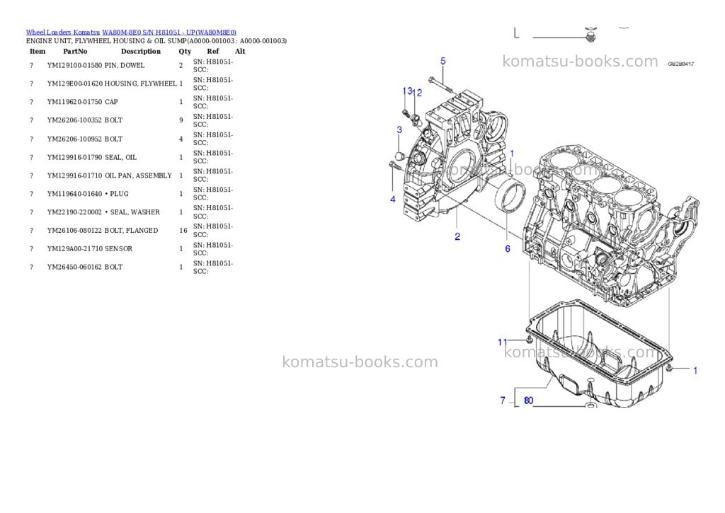 Komatsu WA80M-8E0 S/N H81051 - UP Parts catalog cover Page 2 Komatsu WA80M-8E0 S/N H81051 - UP Parts catalog cover Page 2