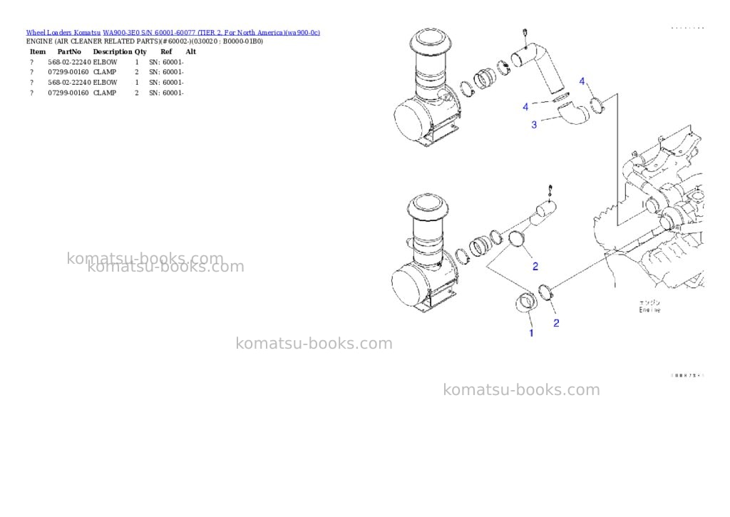 Komatsu wa900-3e0 s/n 60001-60077 tier 2, for north america Parts catalog cover Komatsu wa900-3e0 s/n 60001-60077 tier 2, for north america Parts catalog cover